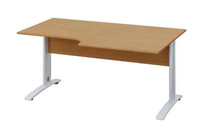 ERK 28 - 168 stůl kancelářský, rohový, pravý, kovová podnož bílá, deska 25 mm, široký 1600 mm, buk Royal